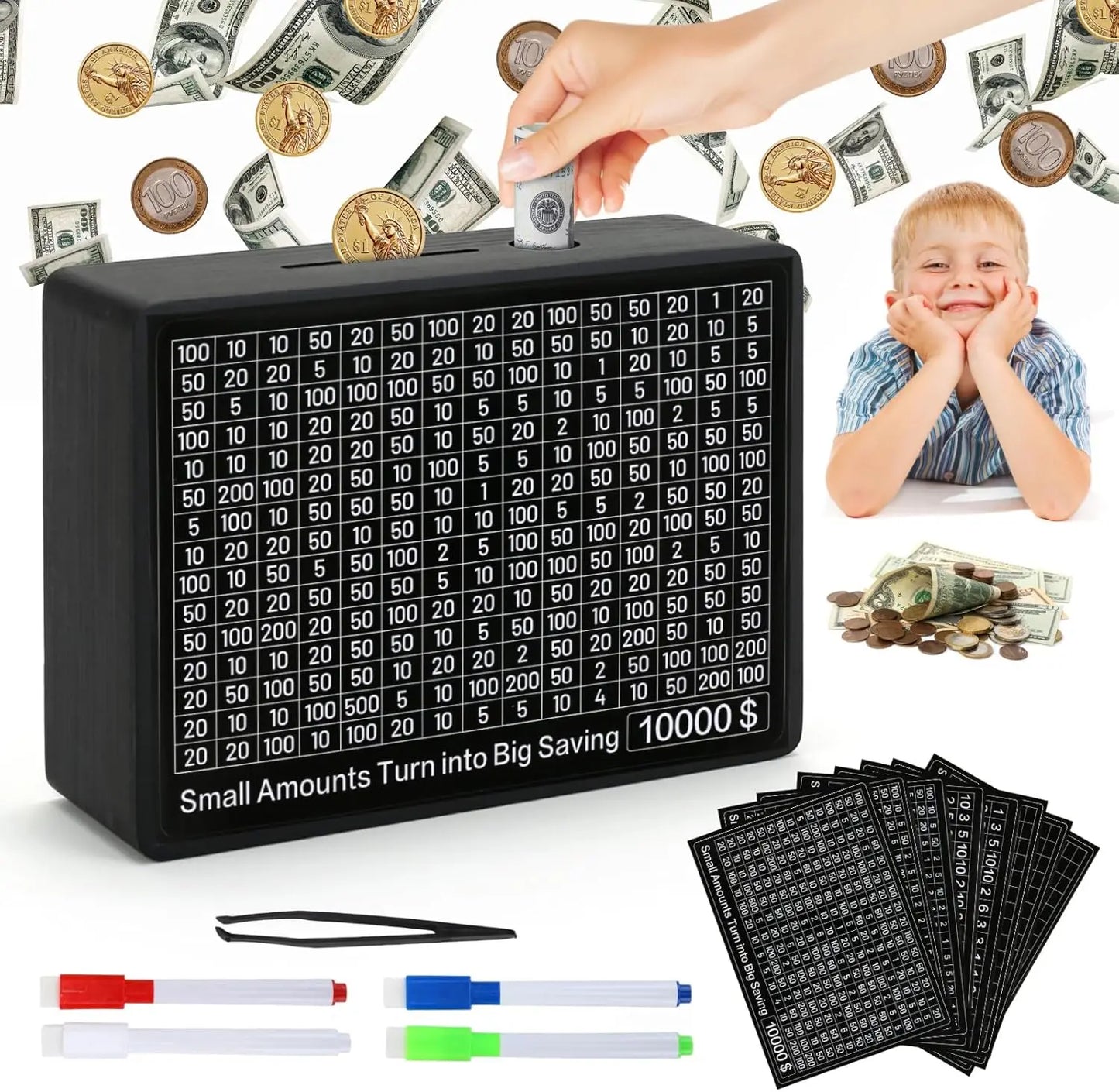 Money Box with Counter Reusable wooden piggy bank with savings goal