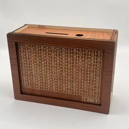 Money Box, Piggy Bank, Wood Money Bank, Reusable Money Box with Saving Goal and Numbers To Check for Helps The Habit of Saving