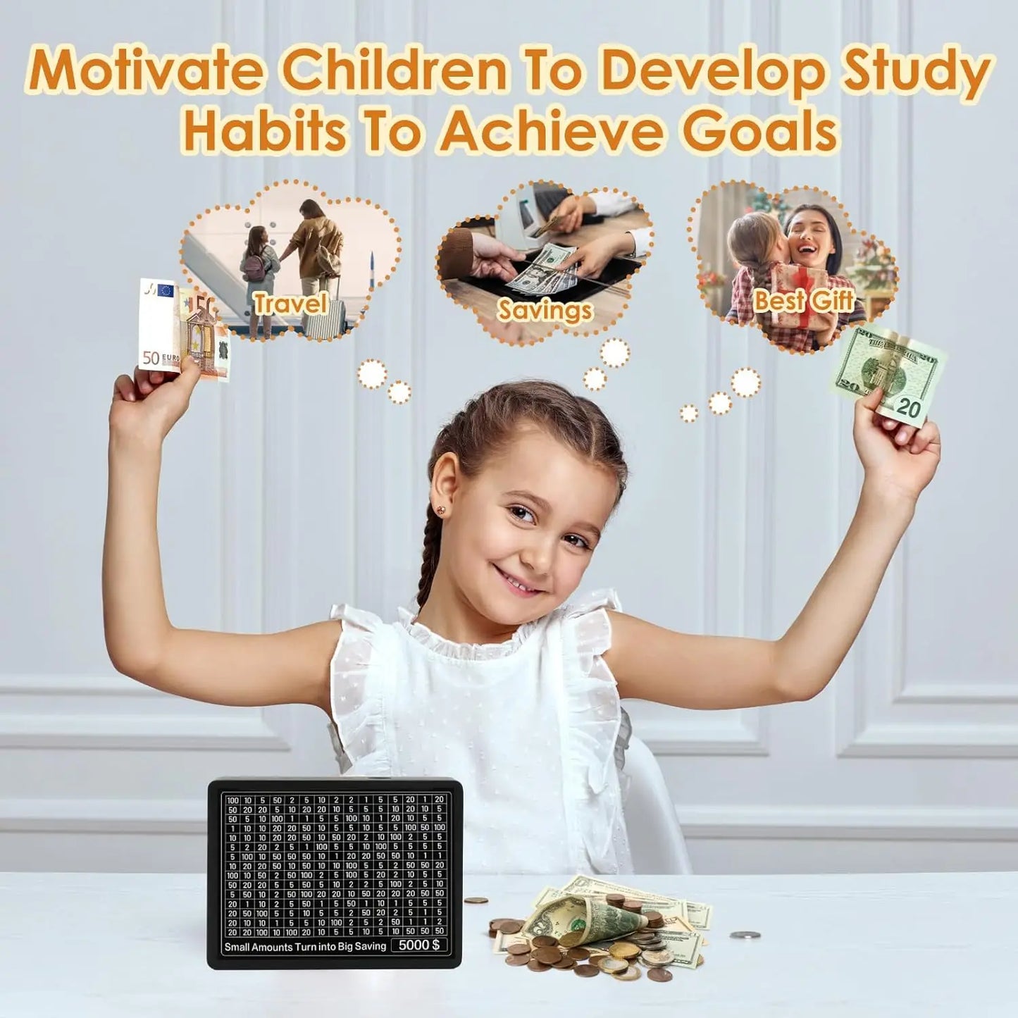 Money Box with Counter Reusable wooden piggy bank with savings goal