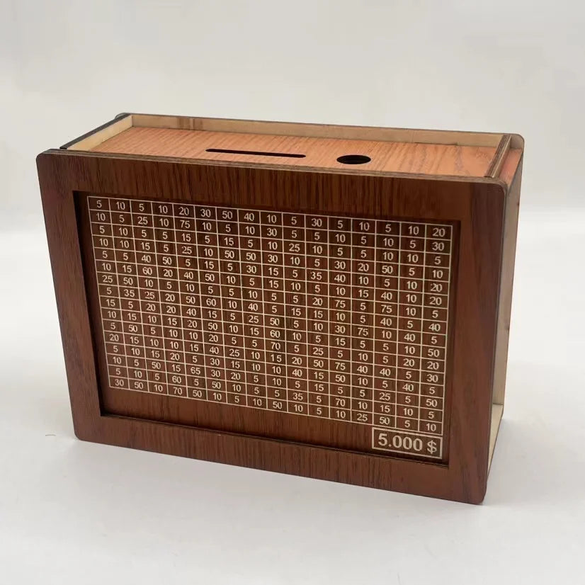 Money Box, Piggy Bank, Wood Money Bank, Reusable Money Box with Saving Goal and Numbers To Check for Helps The Habit of Saving