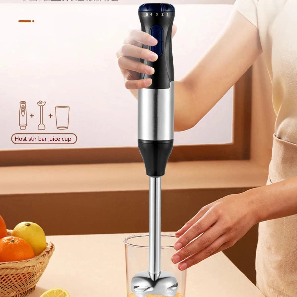 1000W Kitchen Immersion Blender 4 in 1 Stainless Steel handhold veggie Meat Chopper leg Whisk smothie pack