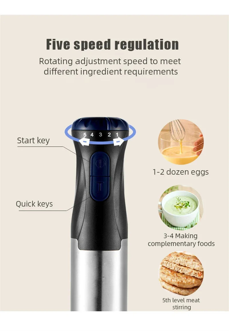 1000W Kitchen Immersion Blender 4 in 1 Stainless Steel handhold veggie Meat Chopper leg Whisk smothie pack