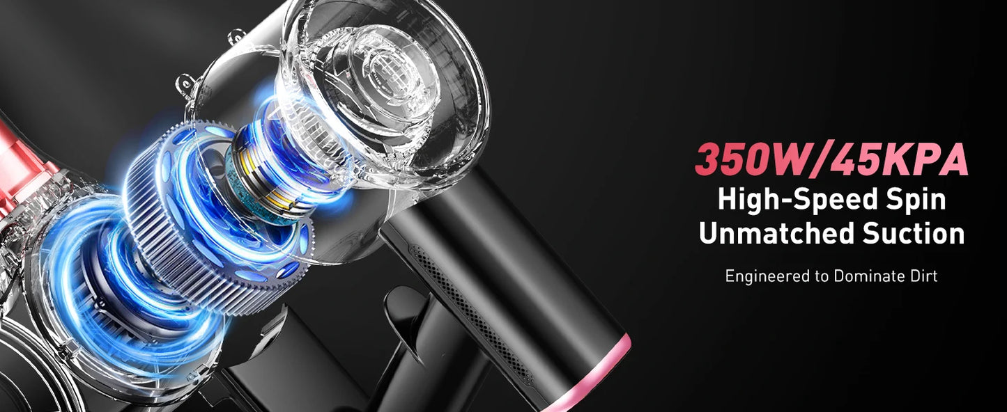 Cordless Vacuum Cleaner, 40Kpa/500W/45min 10 in 1 Powerful Stick Vacuum Cleaner for Home Pet Hair/Hard Floor/Carpet