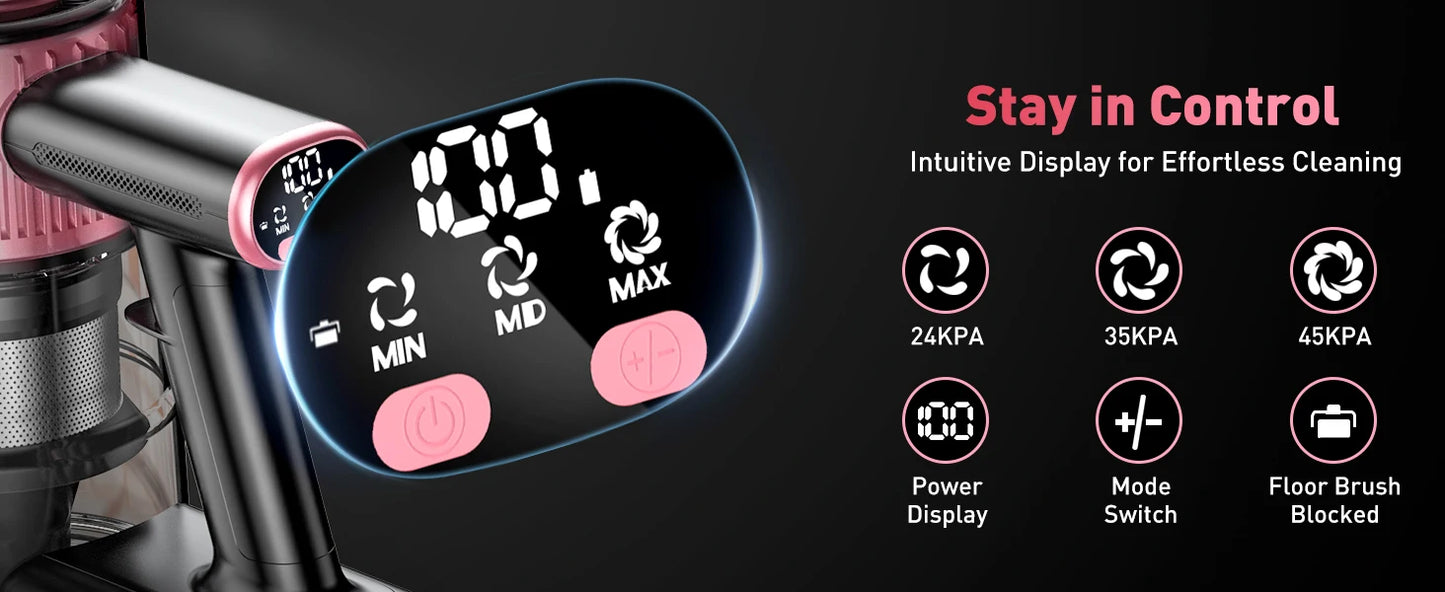 Cordless Vacuum Cleaner, 40Kpa/500W/45min 10 in 1 Powerful Stick Vacuum Cleaner for Home Pet Hair/Hard Floor/Carpet