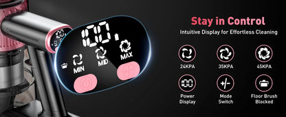 Cordless Vacuum Cleaner, 40Kpa/500W/45min 10 in 1 Powerful Stick Vacuum Cleaner for Home Pet Hair/Hard Floor/Carpet