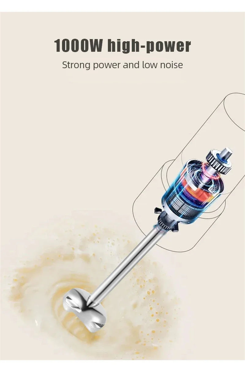 1000W Kitchen Immersion Blender 4 in 1 Stainless Steel handhold veggie Meat Chopper leg Whisk smothie pack