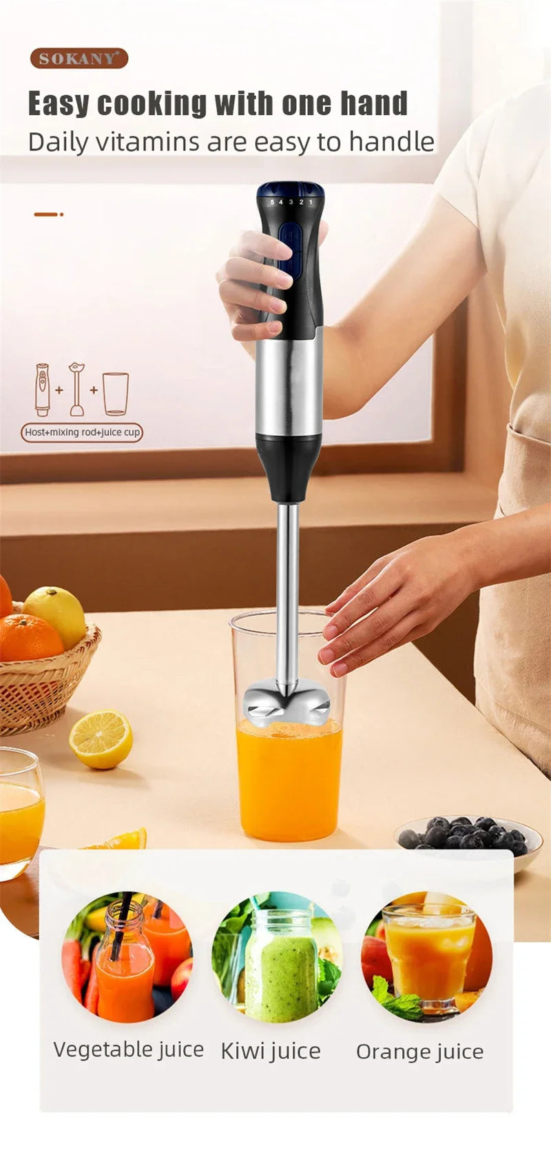 1000W Kitchen Immersion Blender 4 in 1 Stainless Steel handhold veggie Meat Chopper leg Whisk smothie pack