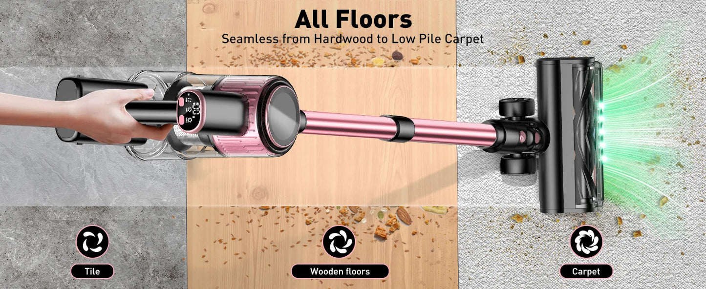 Cordless Vacuum Cleaner, 40Kpa/500W/45min 10 in 1 Powerful Stick Vacuum Cleaner for Home Pet Hair/Hard Floor/Carpet