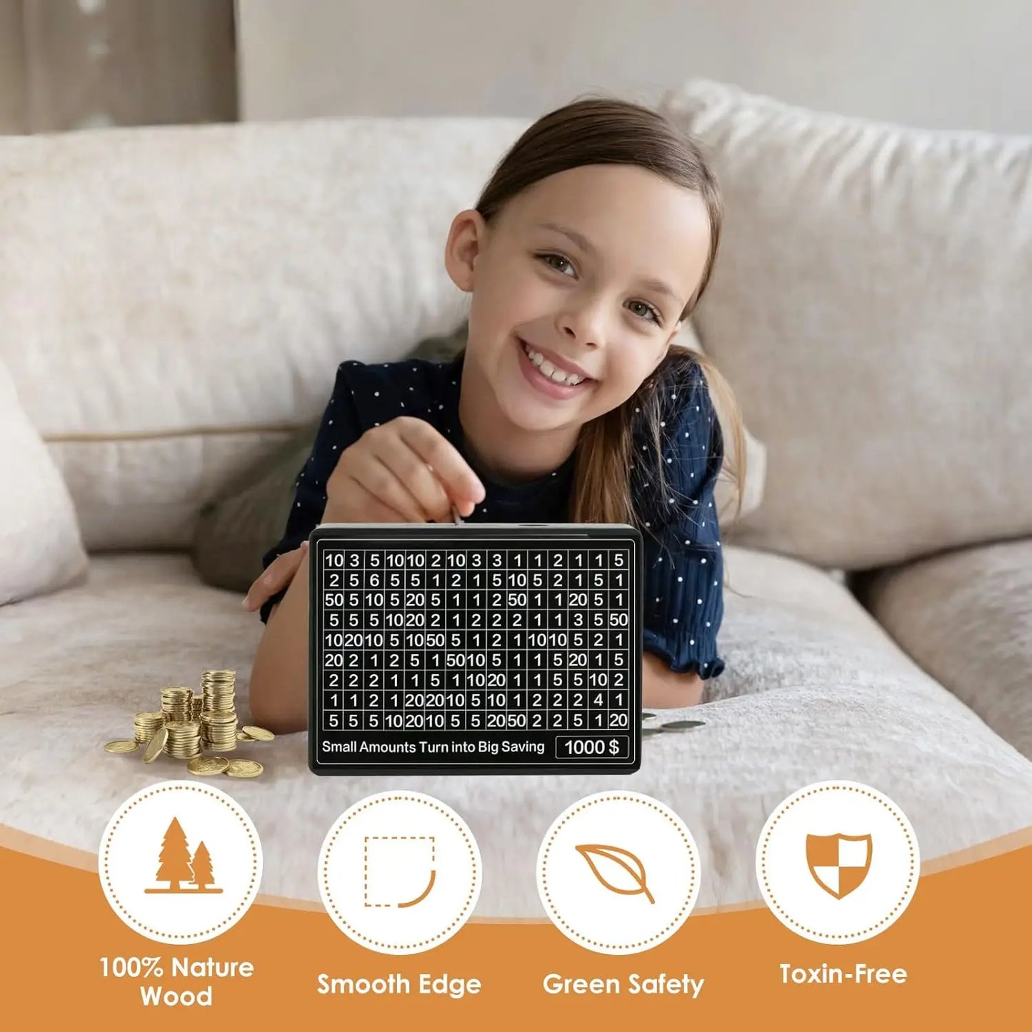 Money Box with Counter Reusable wooden piggy bank with savings goal