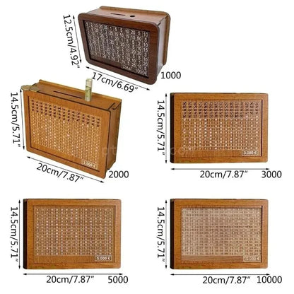 Money Box, Piggy Bank, Wood Money Bank, Reusable Money Box with Saving Goal and Numbers To Check for Helps The Habit of Saving