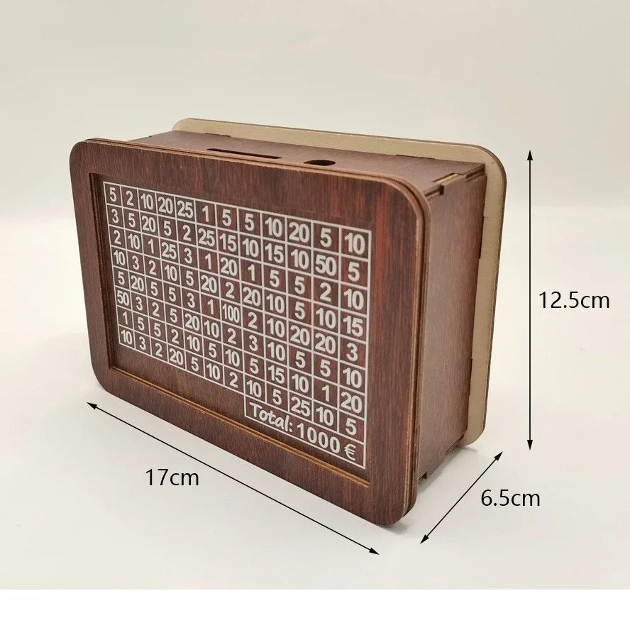 1000/2000/3000/5000/10000 Euro Money Box Wooden Piggy Bank with Reusable Money Box with Saving Goal and Numbers Boxes 1