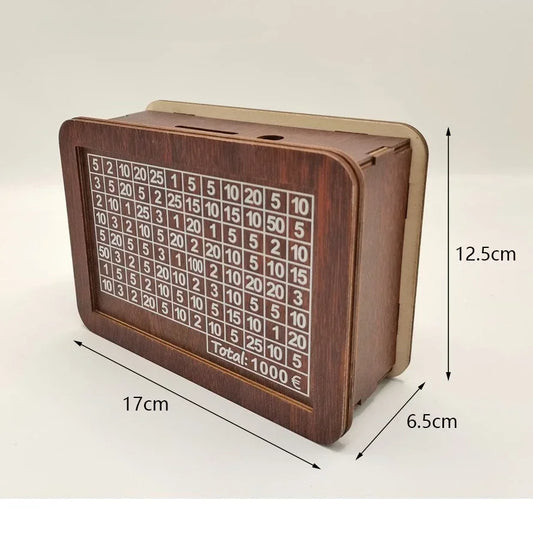 1000/2000/3000/5000/10000 Euro Money Box Wooden Piggy Bank with Reusable Money Box with Saving Goal and Numbers Boxes 1