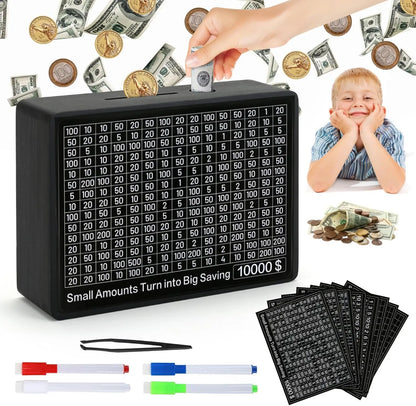 Money Box with Counter Reusable wooden piggy bank with savings goal