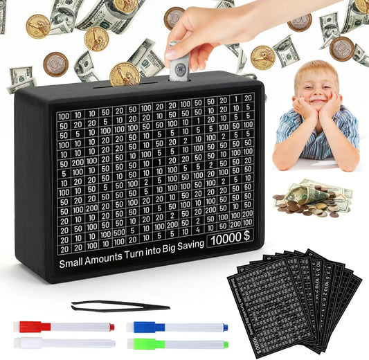 Money Box with Counter Reusable wooden piggy bank with savings goal