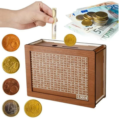 1000/2000/3000/5000/10000 Euro Money Box Wooden Piggy Bank with Reusable Money Box with Saving Goal and Numbers Boxes 1