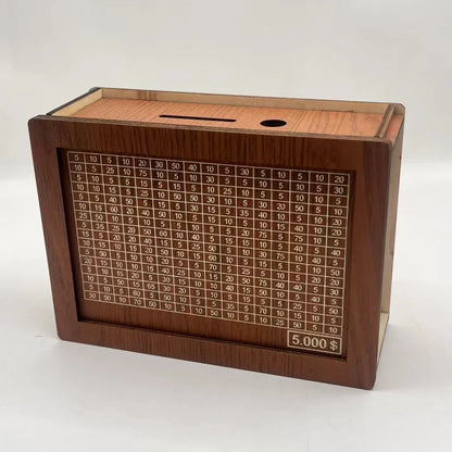 Money Box, Piggy Bank, Wood Money Bank, Reusable Money Box with Saving Goal and Numbers To Check for Helps The Habit of Saving